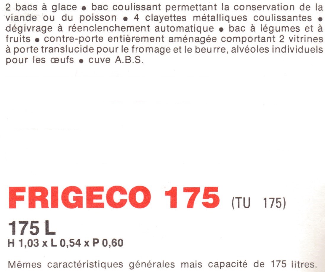 description frigeco 175
