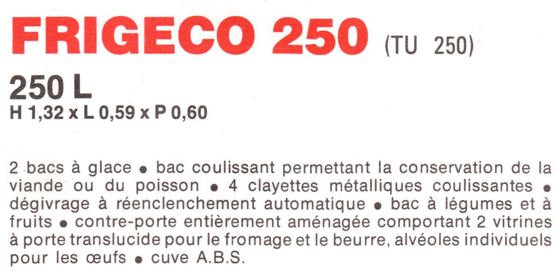 description frigeco 250