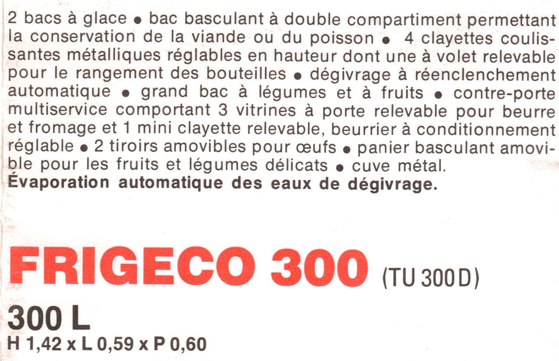 description frigeco 300