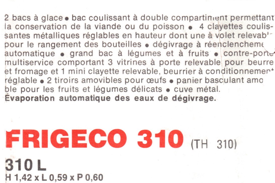 description frigeco 310