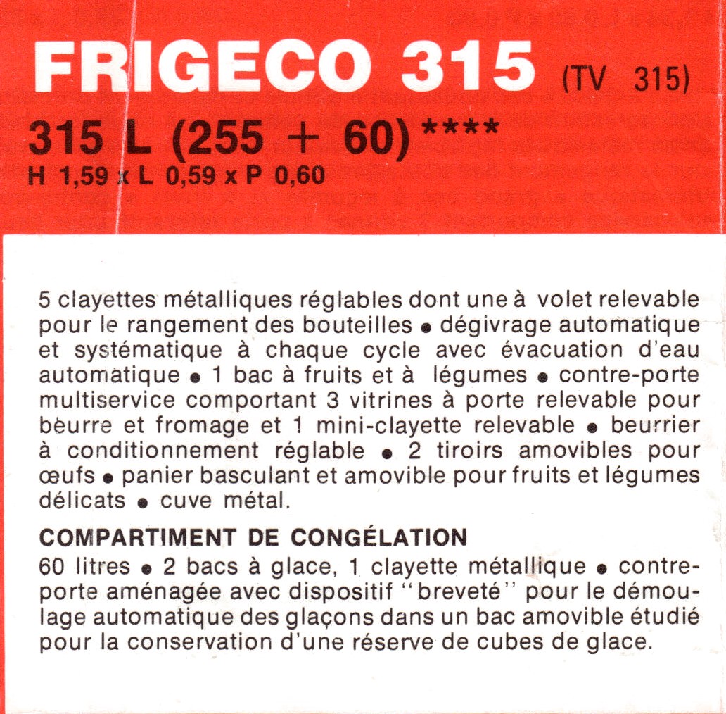 description frigeco 315