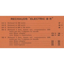 tarif réchaud électrique 1930