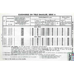 tarif cuisinières en tôle série A 1939