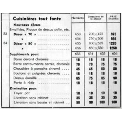 tarif cuisinières tout fonte 1939
