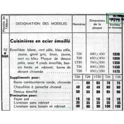 tarif cuisinières en acier 1939