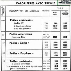 tarif calorifère avec trémie 1939