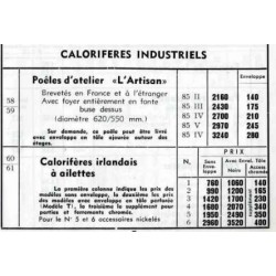 tarif calorifère industriel 1939