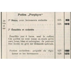 tarif poêles porphyre 1934