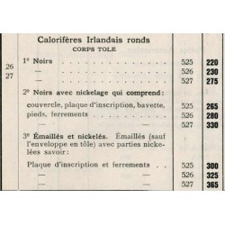 tarif calorifères Irlandais ronds 1934