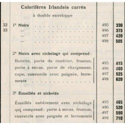 tarif calorifères Irlandais carrés 1934