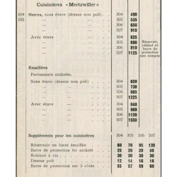 tarif cuisinières Mertzwiller 1934
