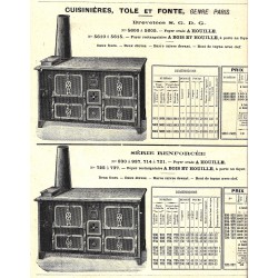Cuisinières tole et fonte Paris 1909