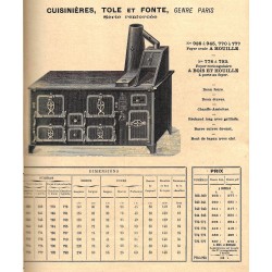 Cuisinières tole et fonte Paris 1906