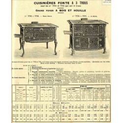 Cuisinières fonte à 3 trous  1910