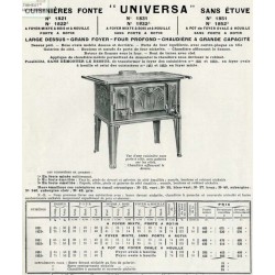 Cuisinières Universa sans étuve